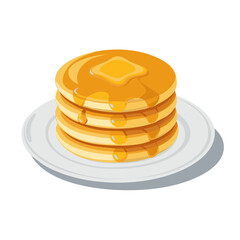 Stack of fluffy pancakes drizzled with syrup on a white plate, perfect for a delicious breakfast treat