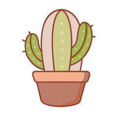 Cactus in a pot with green arms placed against a simple background inside a cozy indoor environment