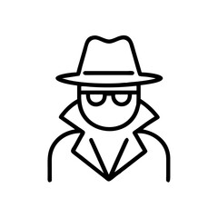 Mysterious figure wearing a fedora hat and trench coat in a shadowy urban environment during night time