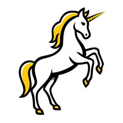 Majestic unicorn illustration with vibrant mane and detailed features and a striking golden horn