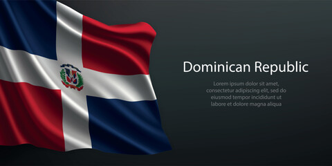 Dominican Republic national flag waving on dark background