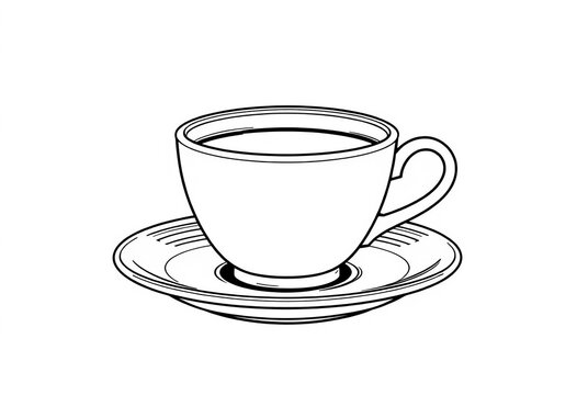 Continuous line drawing of coffee cup and saucer, editable vector illustration, coffee,  line art