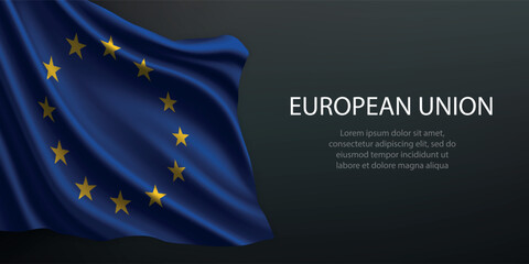 European Union national flag waving on dark background