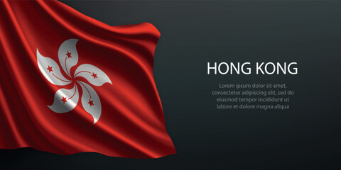 Hong Kong national flag waving on dark background