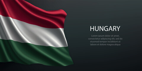 Hungary national flag waving on dark background