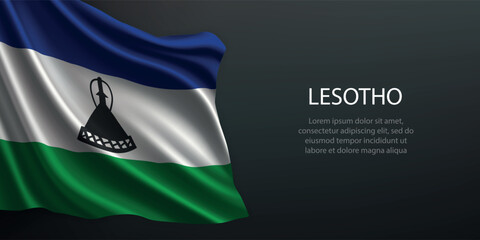 Lesotho national flag waving on dark background