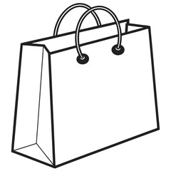 Simple Shopping Bag Outline with Handles in Black and White silhouette