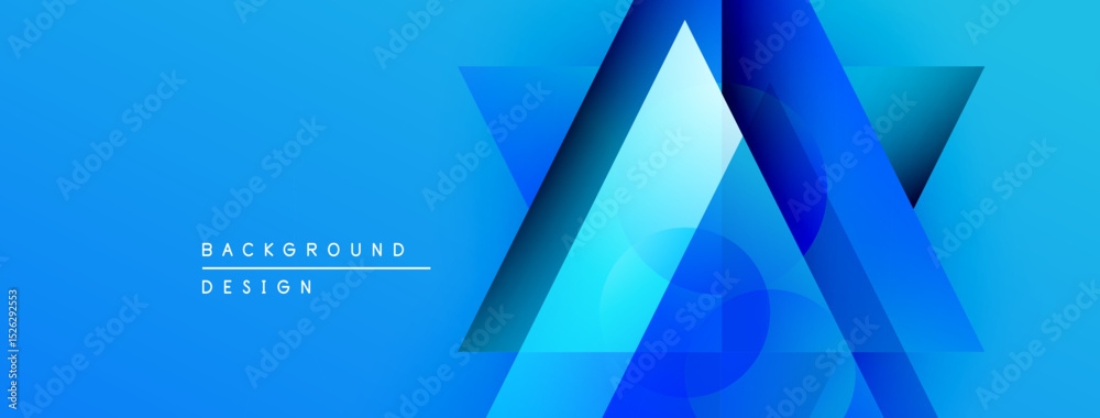 Fototapete Abstract blue background features overlapping geometric shapes. Gradient colors create dynamic visual effect. Modern design elements present.