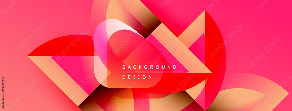 Poster Abstract geometric shapes overlap, creating vibrant pink, orange gradients. Text reads background design within composition.
