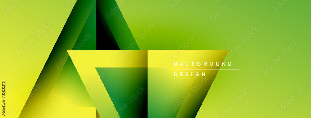 Poster Abstract geometric design. Green, yellow gradients create layered shapes. Modern background suitable for banners, presentations.