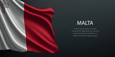 Malta national flag waving on dark background