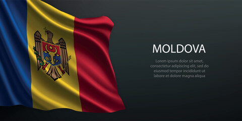 Moldova national flag waving on dark background