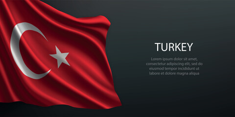 Turkey national flag waving on dark background
