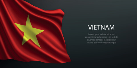 Vietnam national flag waving on dark background