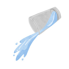 グラスからこぼれる水　水彩風手描きイラスト