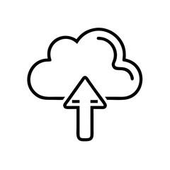 Cloud upload icon with an upward arrow on a simple background representing data transfer in digital technology