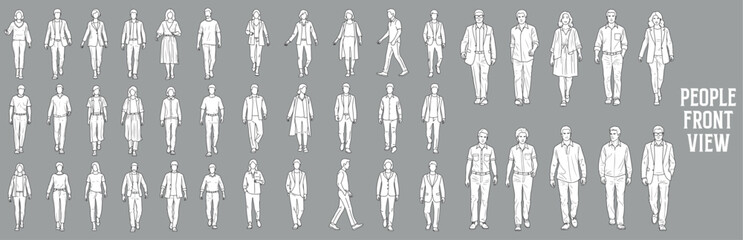 Front of view people architectural vector illustration