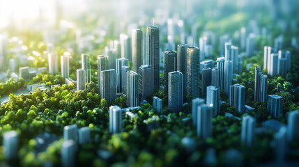 Architecture, planning and environment with model of building for construction, sustainability and futuristic. Ai generated, idea and eco friendly with design for carbon footprint, ecology and plant