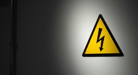 High voltage warning sign on a gray wall, safety first, electrical hazard