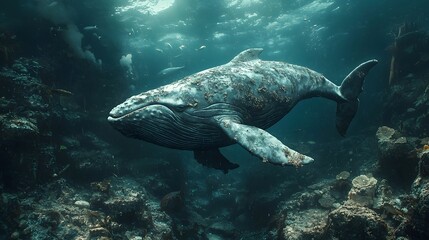 Fototapeta premium A majestic whale swimming through the depths of the ocean