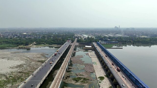 An Aerial Shot of Kalindi Kunj Bridge in Delhi, NCR, India
