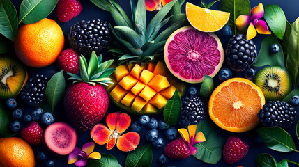 Abstract artistic tropical fruit collage portrait illustration