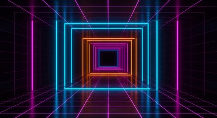 Neon grid tunnel with vibrant colors (1)