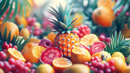 Abstract artistic tropical fruit collage portrait illustration