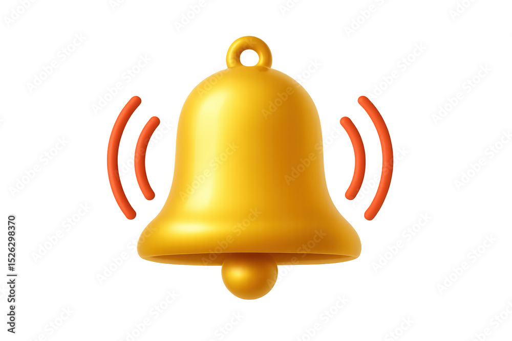 Fototapete golden bell ringing, generating sound waves, 3d rendering for notification design against transparen