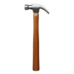 A shiny metal hammer with a wooden handle, isolated on transparent background