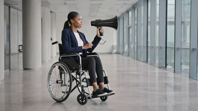 Person in wheelchair with megaphone.
