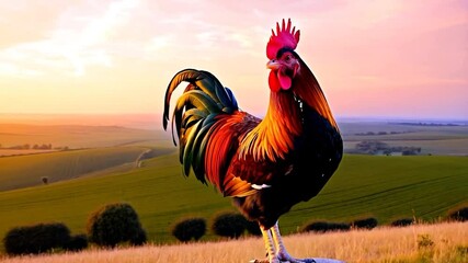 Rooster sunrise landscape - Powered by Adobe