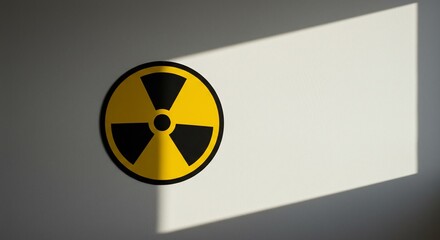 Radioactive symbol on a wall with a beam of light, warning of radiation hazard