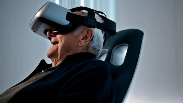 Senior using virtual reality headset