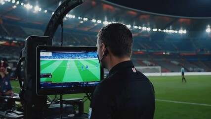 Referee looking at the VAR monitor. - Powered by Adobe