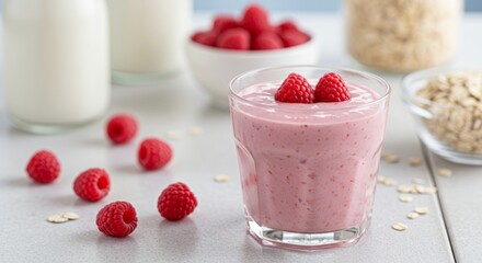 Pink raspberry smoothie with milk and oats (1)