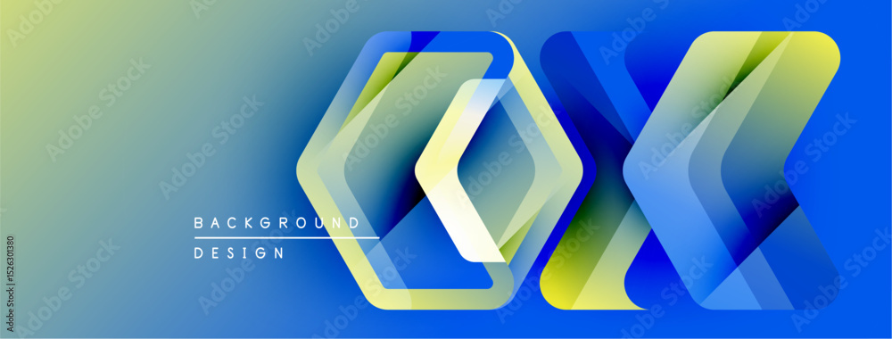 Aufkleber Abstract geometric design. Blue, green hues blend. Hexagonal shapes overlap creating layered effect. Modern background element.