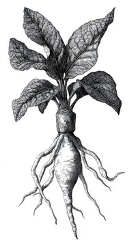 Mandrake root illustration drawing vintage.