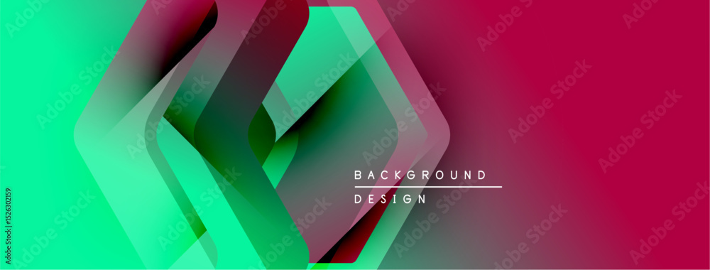 Poster Abstract geometric shapes overlap, creating vibrant gradients. Modern design features smooth transitions, bold colors, dynamic composition.