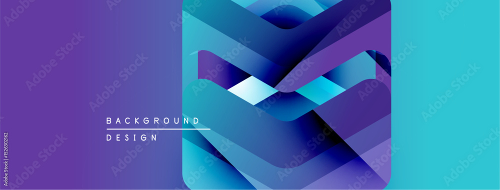 Poster abstract geometric design. vibrant purple, blue gradients create layered effect. text reads backgrou