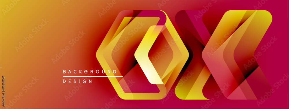 Poster Abstract geometric shapes, vibrant gradients, warm color palette. Modern design element for backgrounds, presentations.