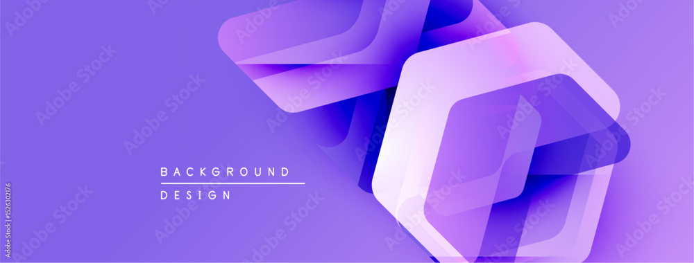 Poster Abstract purple design features layered hexagons. Gradient shades create depth, modern aesthetic. Minimal text indicates background purpose.