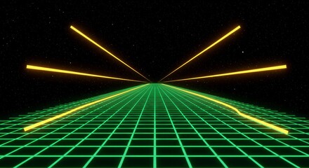 Retro futuristic grid pathway with glowing lines