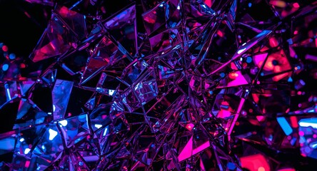 Abstract Shards of Glass. A Kaleidoscope of Neon Pink, Purple, and Blue Reflections