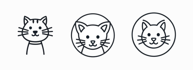 Three Simple Cat Icon Designs in a Row on White Background
