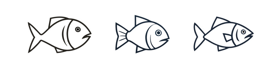 Stylized Marine Life: Three Fish Icons Representing Aquatic Animals in Outlined Graphics