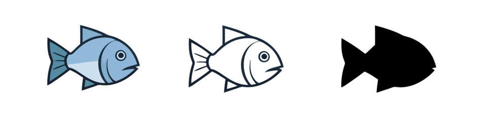 Fish Icon Set Featuring Silhouette, Line Art, and Color