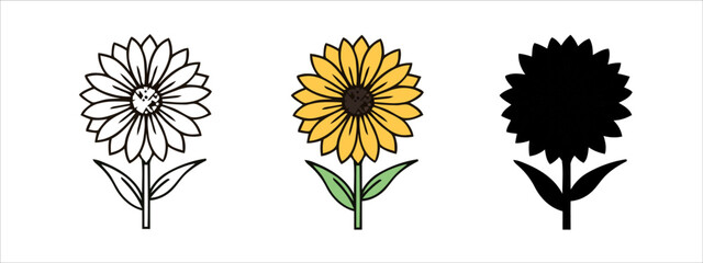 Obraz premium Sunflower Graphic Set Featuring Outline, Colored, and Silhouette Styles
