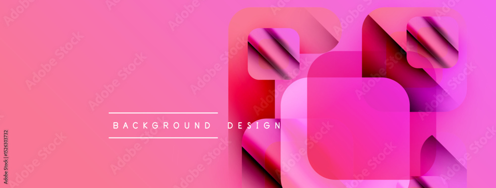 Fototapete Abstract pink background features layered geometric shapes. Modern design elements create dynamic visual texture. Minimalist aesthetic.