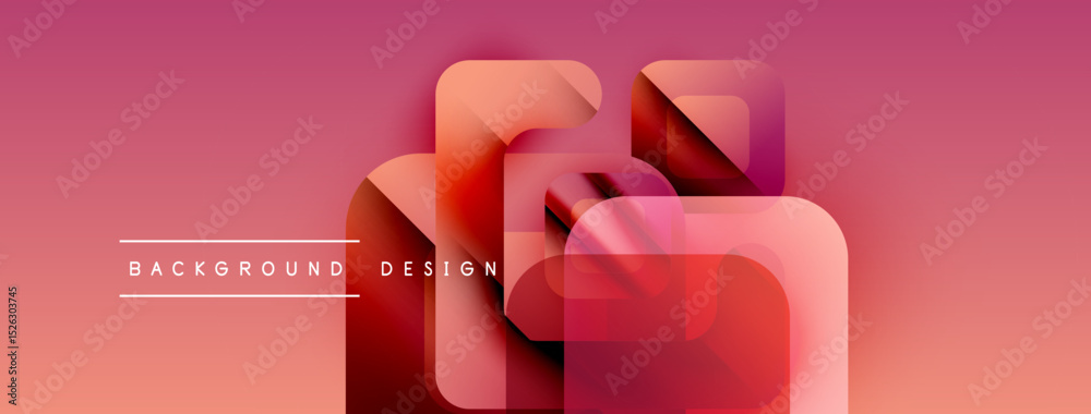Poster Abstract geometric shapes overlap, creating dynamic visual effect. Pink, red hues dominate composition. Modern design element.